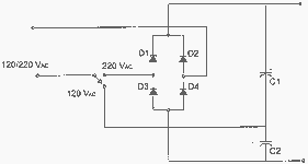 Figure 4. This circuit is recommended for switchable operation at 120/220 V. Capacitors C1, C2 must have sufficient voltage strength